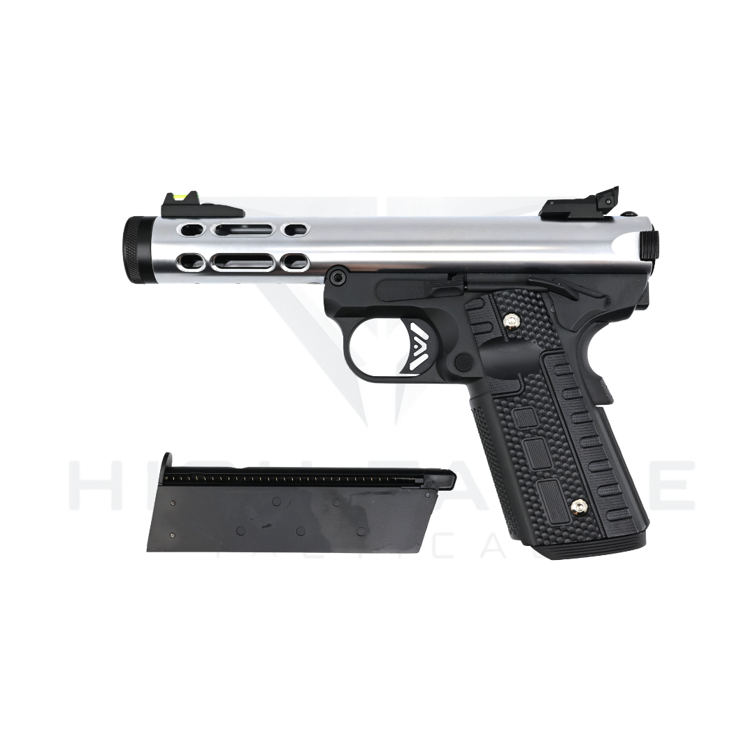 WE GALAXY 1911 GAS BLOWBACK PISTOL (SILVER SLIDE – BLACK FRAME) - Image 3
