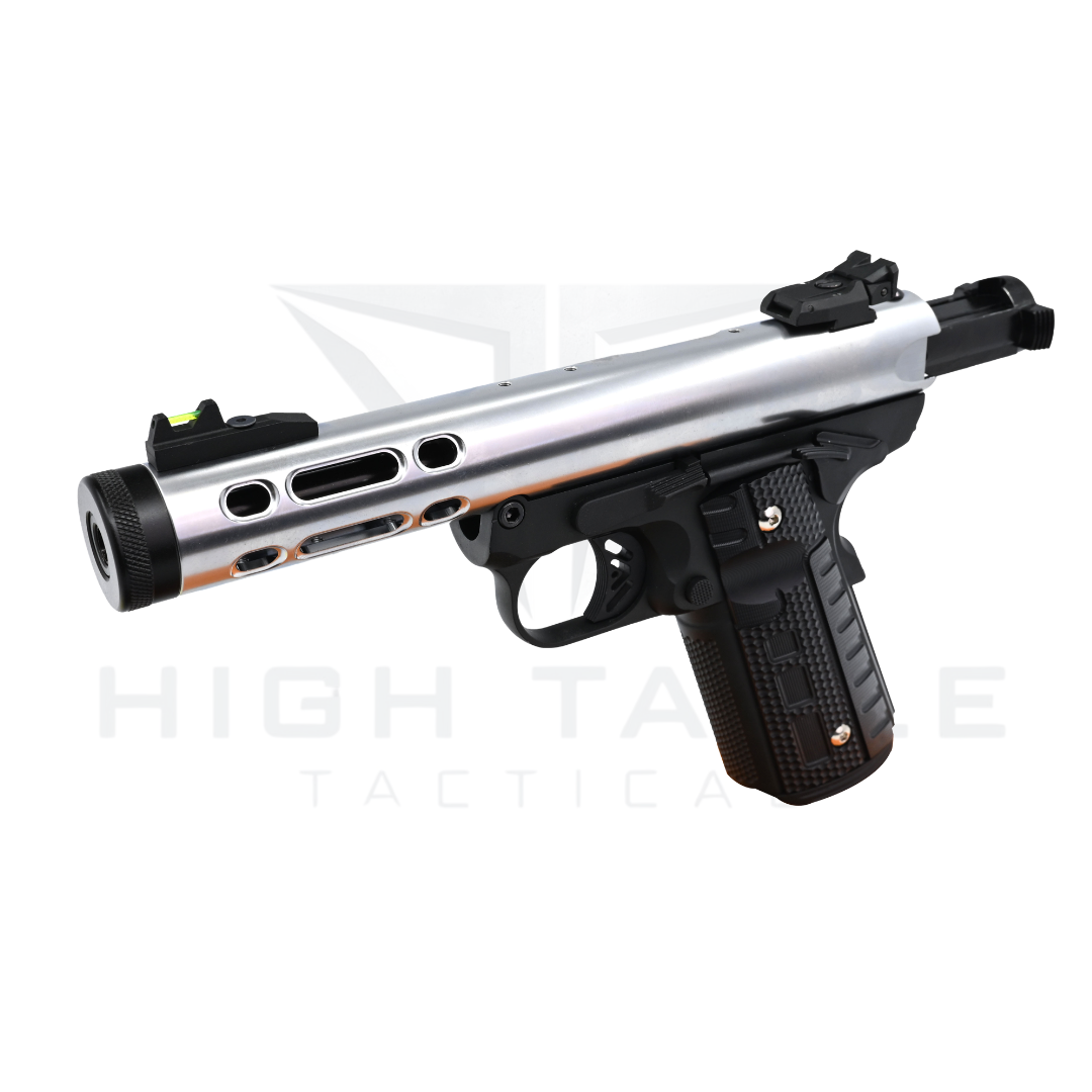 WE GALAXY 1911 GAS BLOWBACK PISTOL (SILVER SLIDE – BLACK FRAME) - Image 5